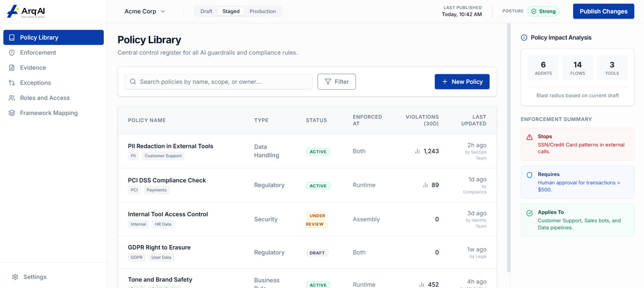 Policy Hub Interface - Central hub for managing compliance policies